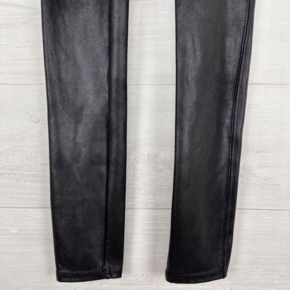 SPANX Black Faux Leather Leggings Shimmer w/ Crack Effect Women Small Shaping - Picture 4 of 15